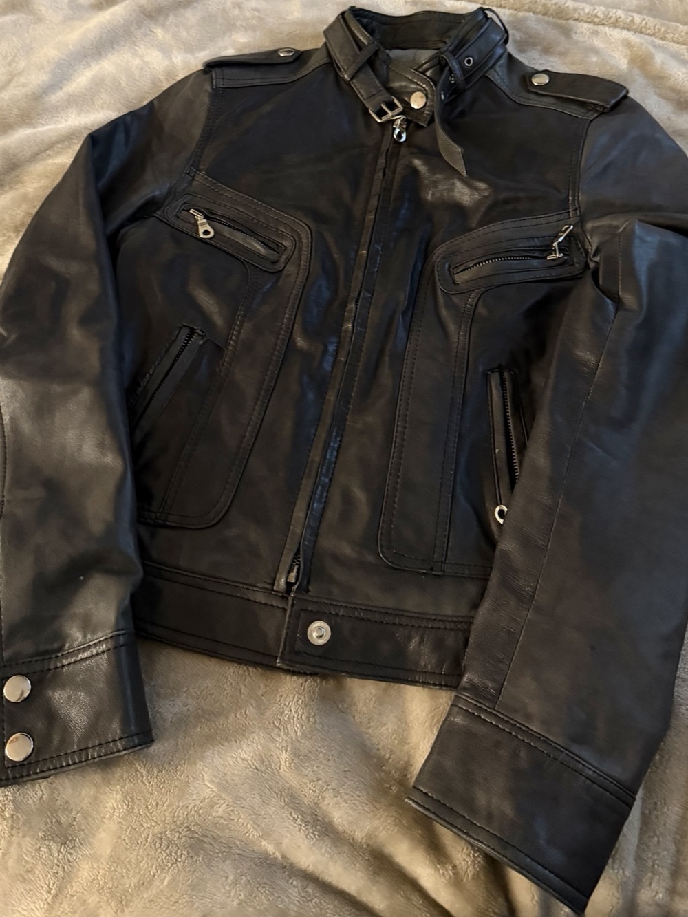 Kena T Women'Small Leather Moto Jacket Black Size Small